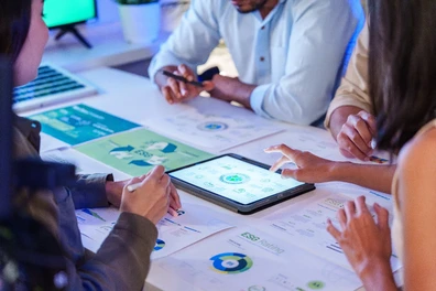 Employees reviewing data