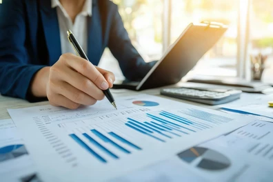 Employee reviewing data for insights